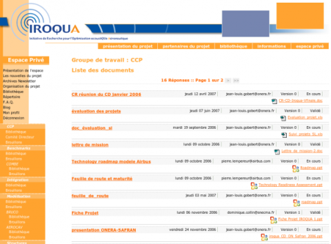 Cr�ation du site internet extranet du projet IROQUA