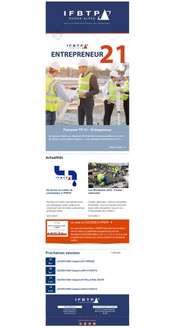 Exemple de présentation de la newsletter IFBTP
